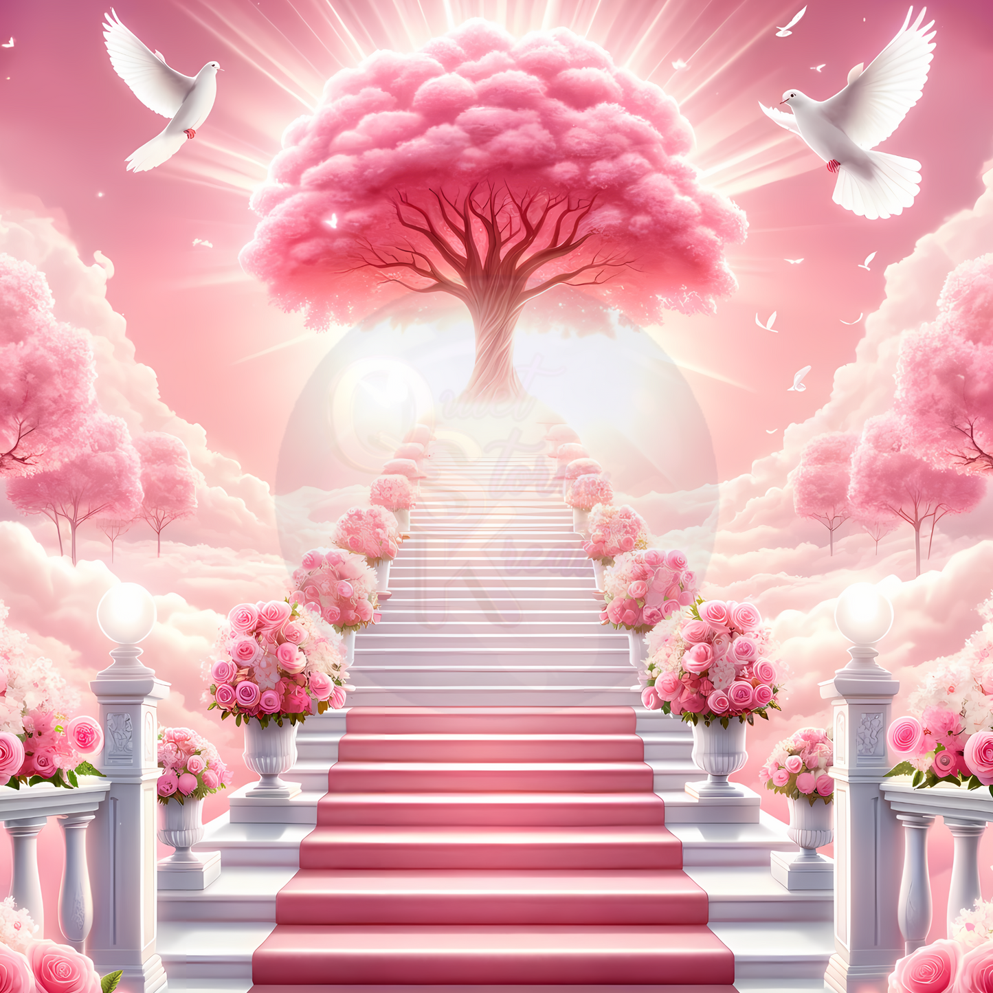 Pink with Doves and Roses Memorial PNG