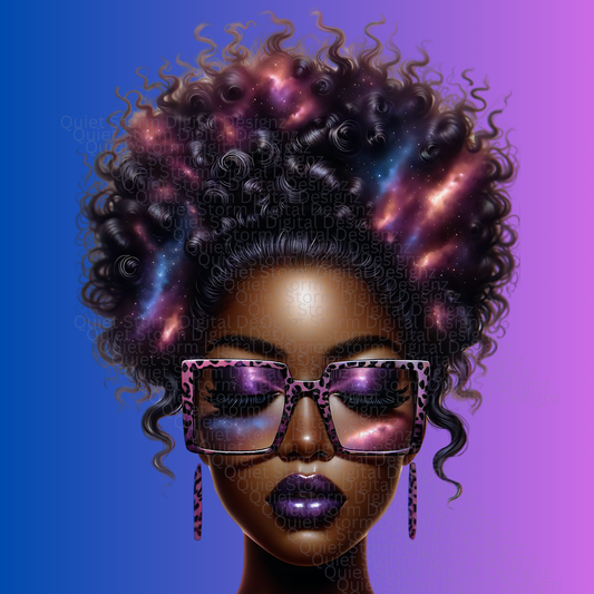 Bold and Beautiful African American Woman with Purple Leopard Accessories PNG