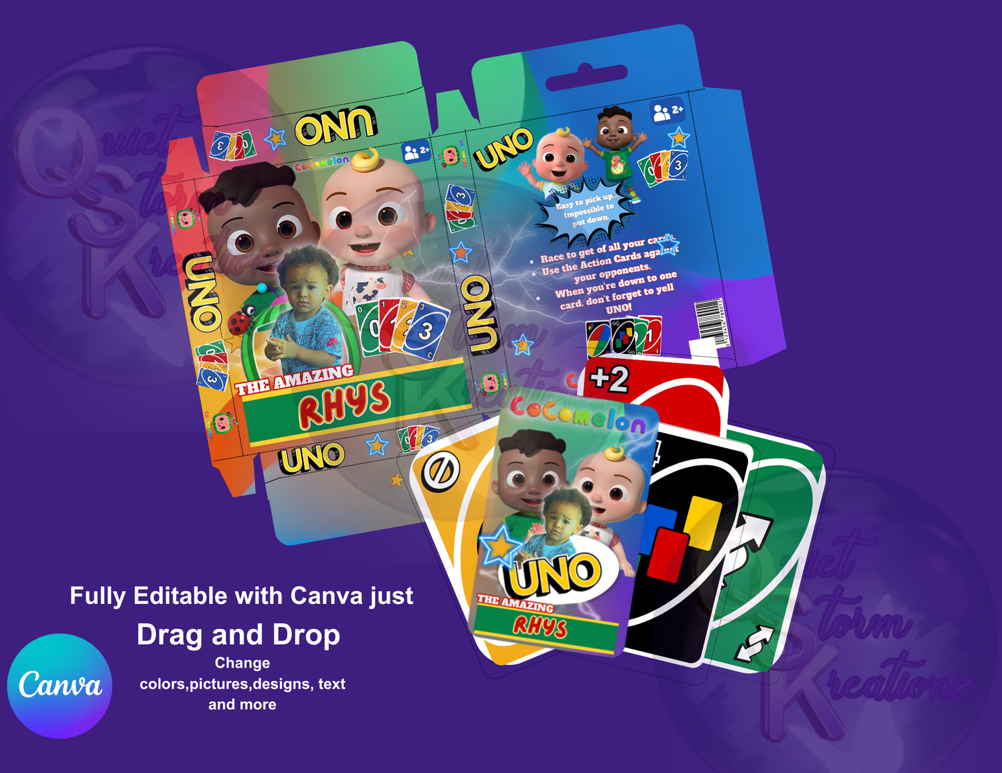 Cocomelon Customized UNO Cards Template and Mockup