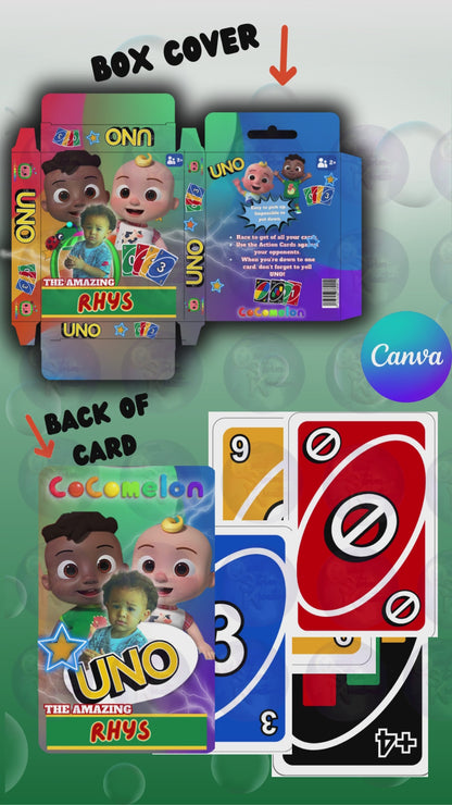 Cocomelon Customized UNO Cards Template and Mockup